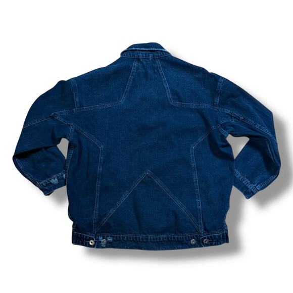 Pistola Premium Denim Jacket Mens Dark Wash Blue Distressed Trucker Retro Sz M/L - Picture 3 of 7